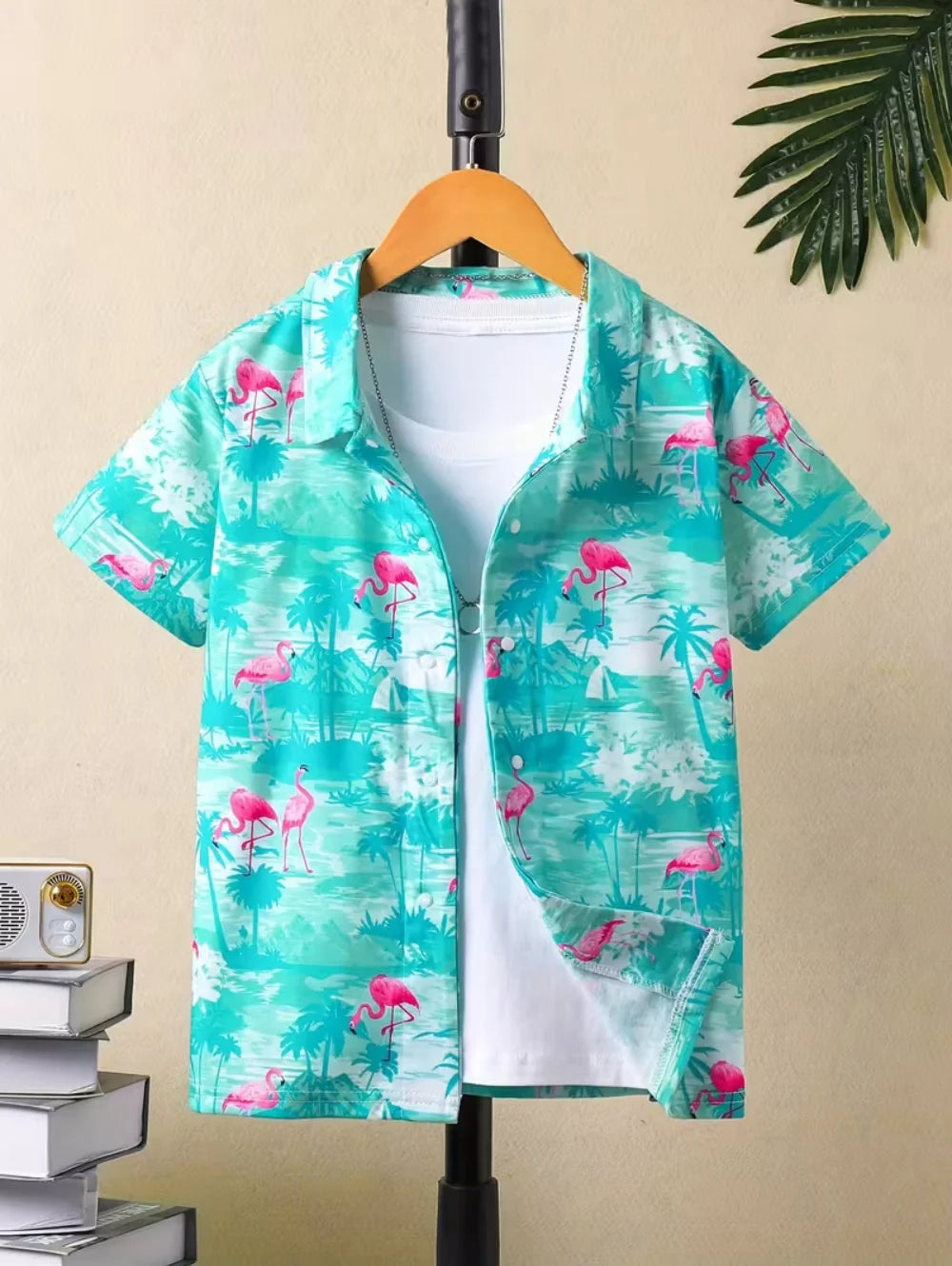 Kids Hawaiian Leaf Print Short Sleeve Beach Shirt