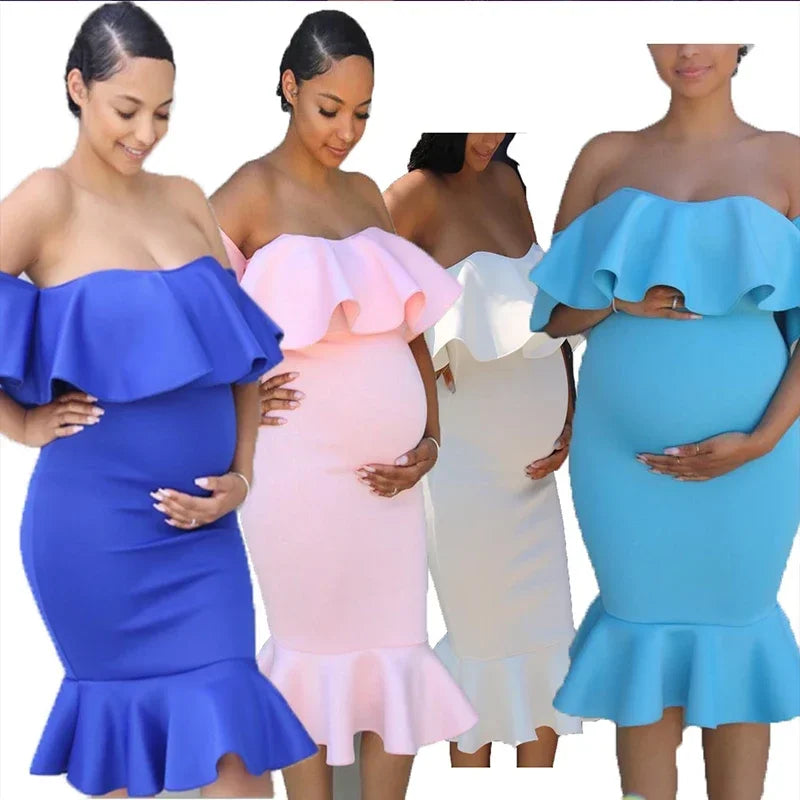 Off Shoulder Maternity Ruffle Pregnancy Dress Women