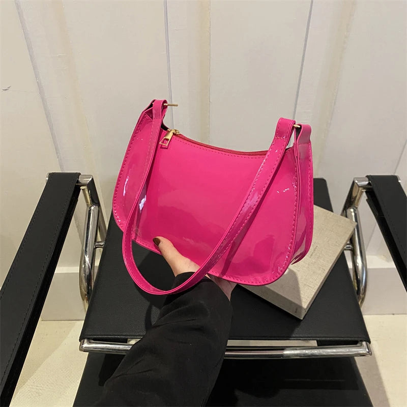 Retro Solid Color PU Leather Shoulder Underarm Bag Women&