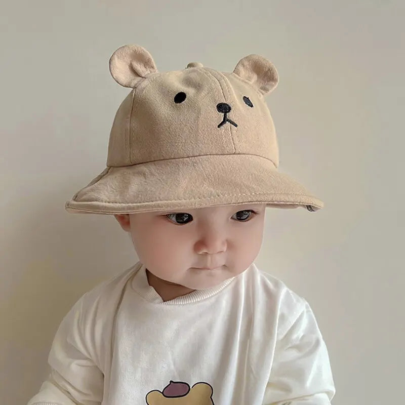 Cute Bear Baby Bucket Hat with Ears Cotton Sun Cap