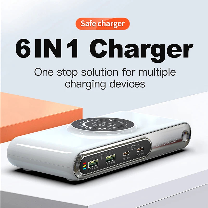 72W Multifunction Wireless Charger with USB C Quick Ports