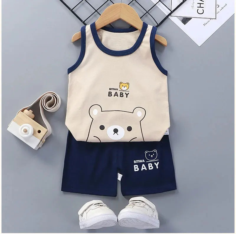 Kids Summer Cotton Vest Set Boys Girls Clothing