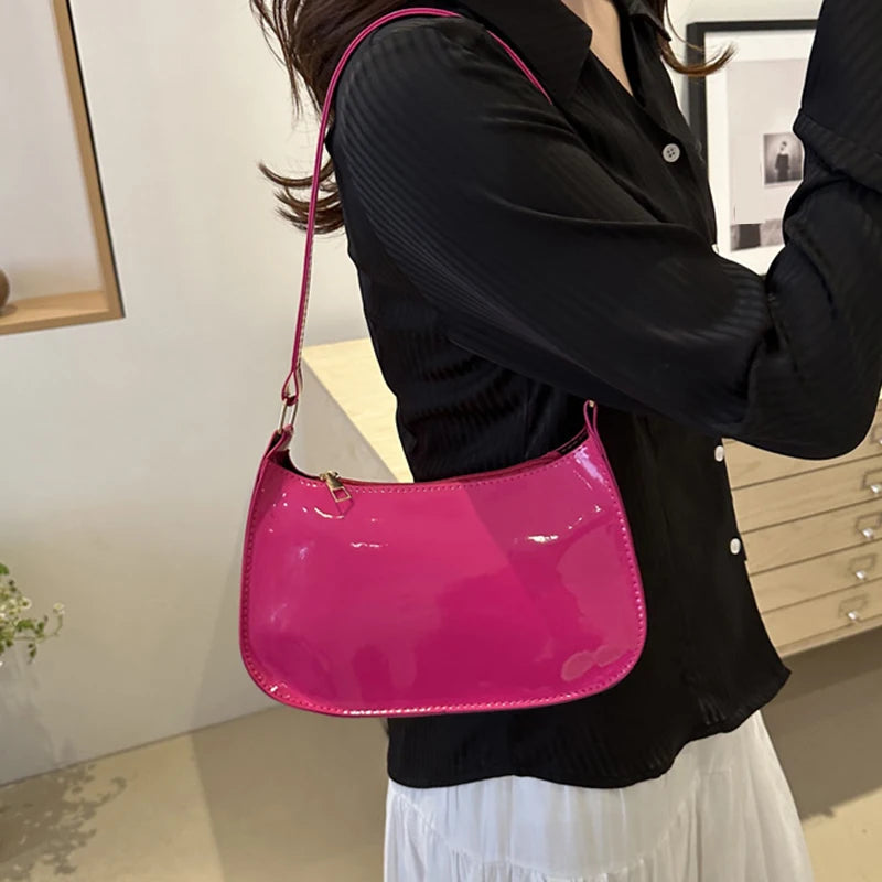 Retro Solid Color PU Leather Shoulder Underarm Bag Women&