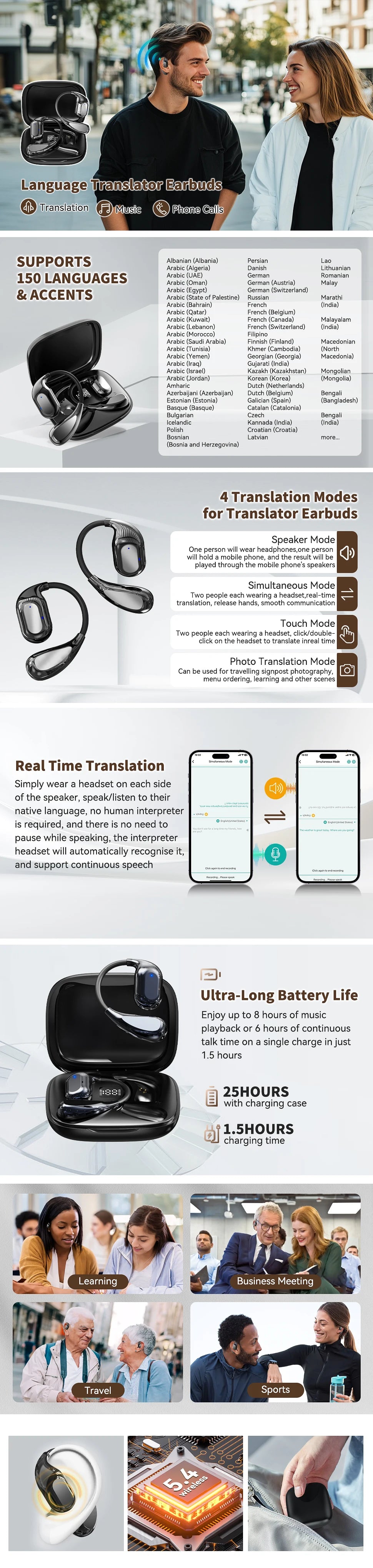 Real-Time Translation Earbuds with 150 Languages for Travel