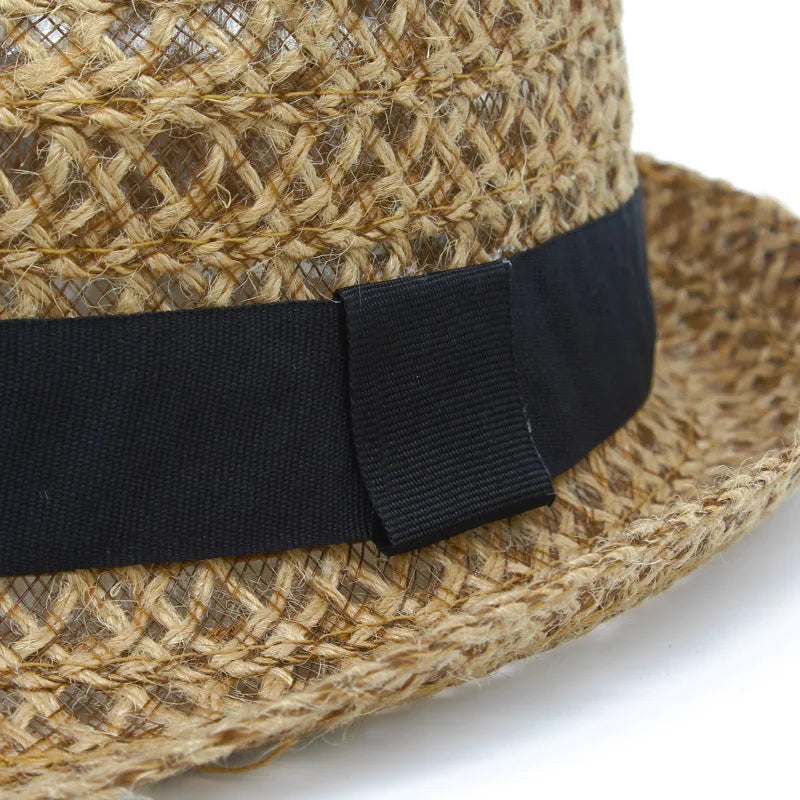 Summer Linen Straw Sun Hat for Men and Women Travel