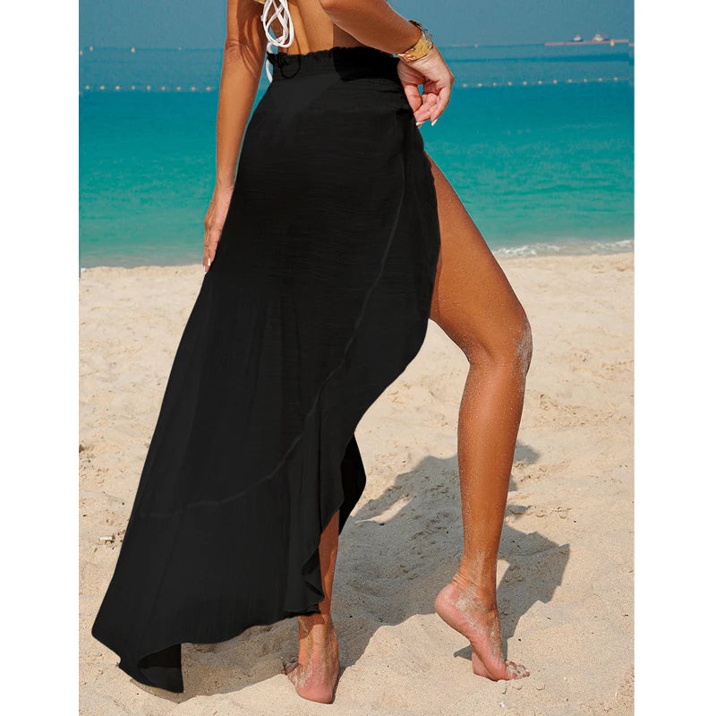 Fashion Simple Irregular Hem Beach Vacation Cover-Up Skirt, Solid Color Transparent Side Slit Half Skirt, Casual Style