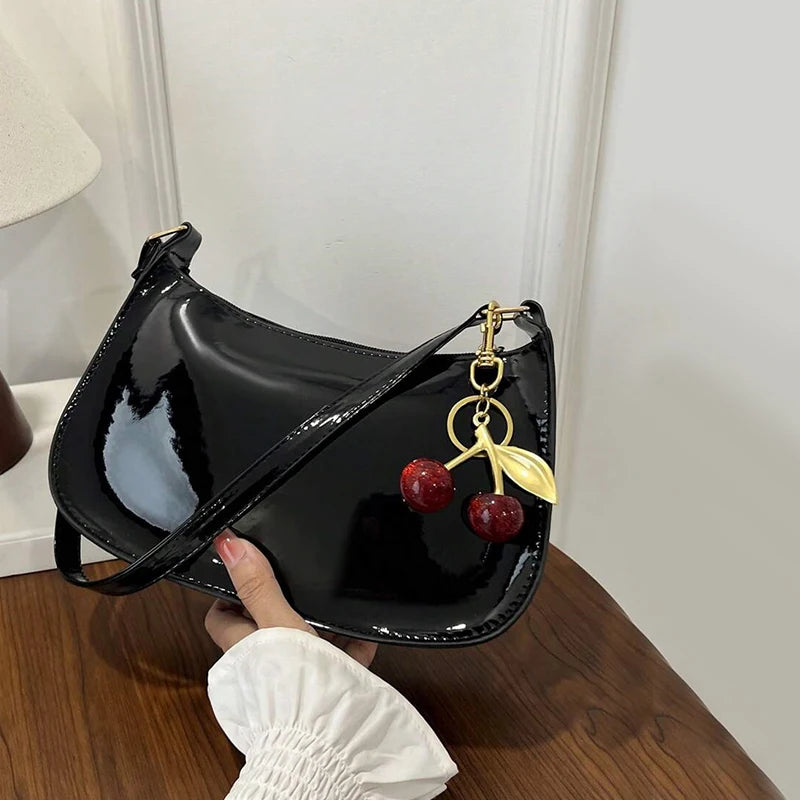 Retro Solid Color PU Leather Shoulder Underarm Bag Women&