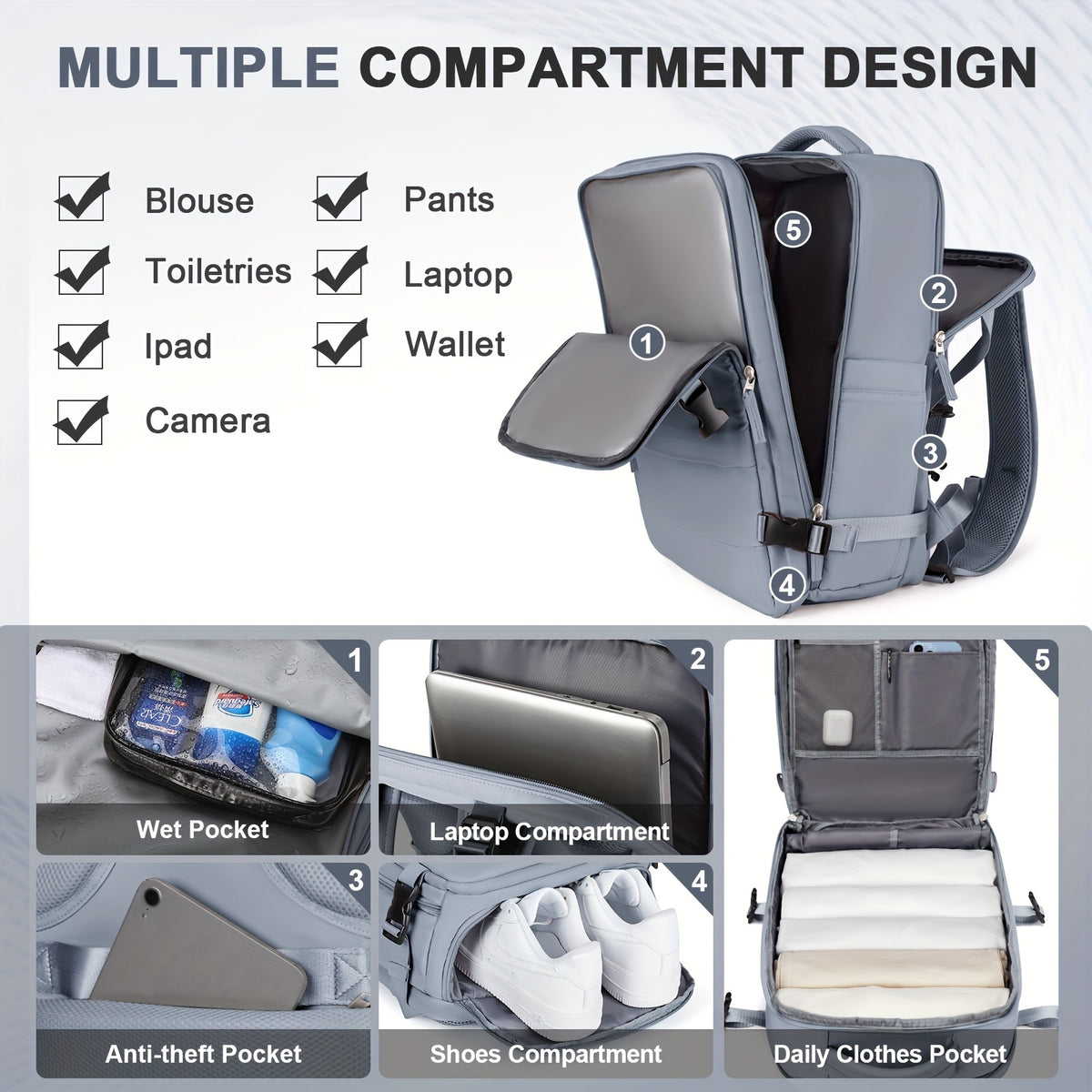 Waterproof Travel Backpack Carry On Hiking Daypack Bag