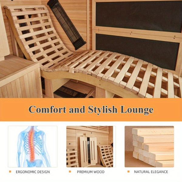 Luxurious 2-Person Infrared Sauna with Recliners, 7-Color Starry Ceiling, 9 Heating Tubes, and Himalayan Salt Panels - Indoor Wooden Sauna for Home Spa Experience