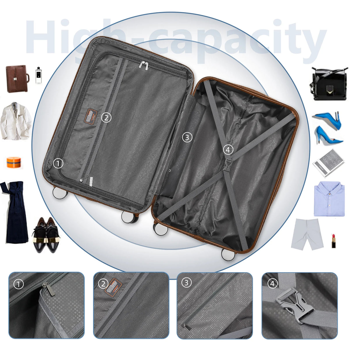 Hot Selling ABS Luggage Set 6 Pieces Hardside Expandable Suitcases with Spinner Wheels TSA LockTravel Carry on for Women