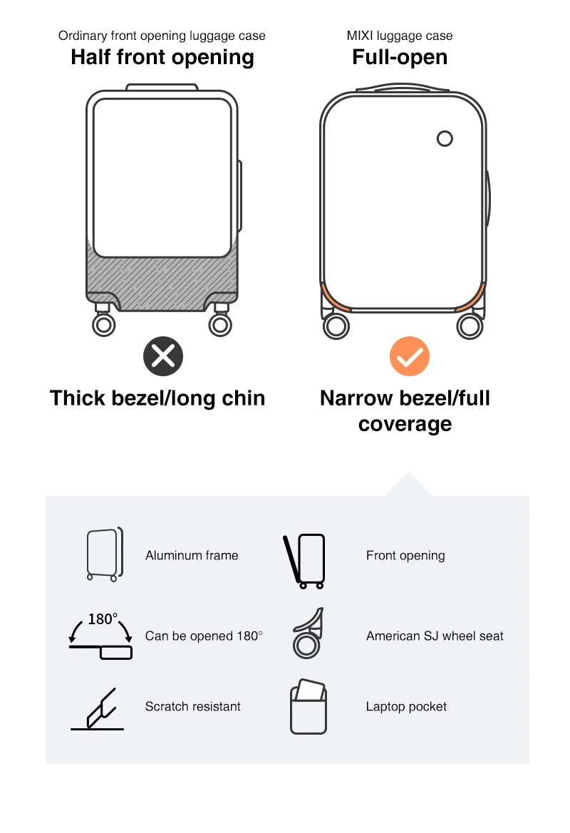 Aluminum Frame Carry On Rolling Luggage Suitcase