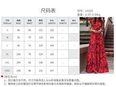 Vacation Women Floral Print Vestidos Summer Women's Fashionable Printed Round Neck Long Ruffle Edge Sexy Hollow Lace Up Dresses