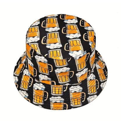 Funny Cartoon Beer Bucket Hat Double Sided Sun Cap