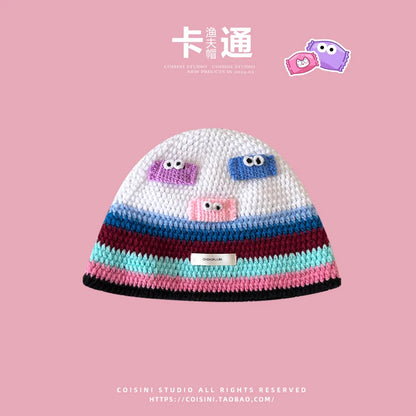 Cute Cartoon Knitted Bucket Hat for Women Men Fashion