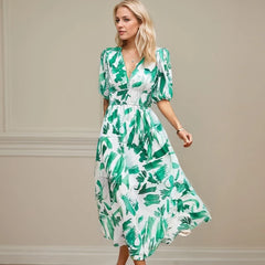 Beach Vacation Casual Floral Dresses Spring Summer New Fashion Lantern Sleeve Chiffon Long Dress French Gentle Slim Fit Sundress