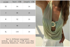Women's Summer Vacation Sexy Semi-transparent Drop-Neck Metallic Decorated Backless Vest, Off-Shoulder Top