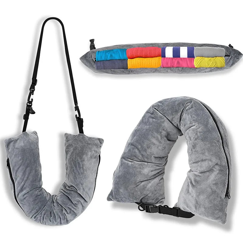 2 in 1 Travel Neck Pillow with Clothing Storage Bag