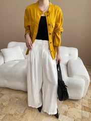 Lightweight travel comfort semi elastic high waist slimming casual wide leg pants