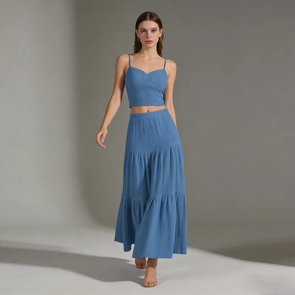 Summer Casual Sleeveless Camisole And Flowy Skirt Set Women's Beach Vacation Outfit Lightweight Comfortable Two-Piece