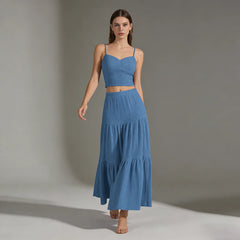 Summer Casual Sleeveless Camisole And Flowy Skirt Set Women's Beach Vacation Outfit Lightweight Comfortable Two-Piece