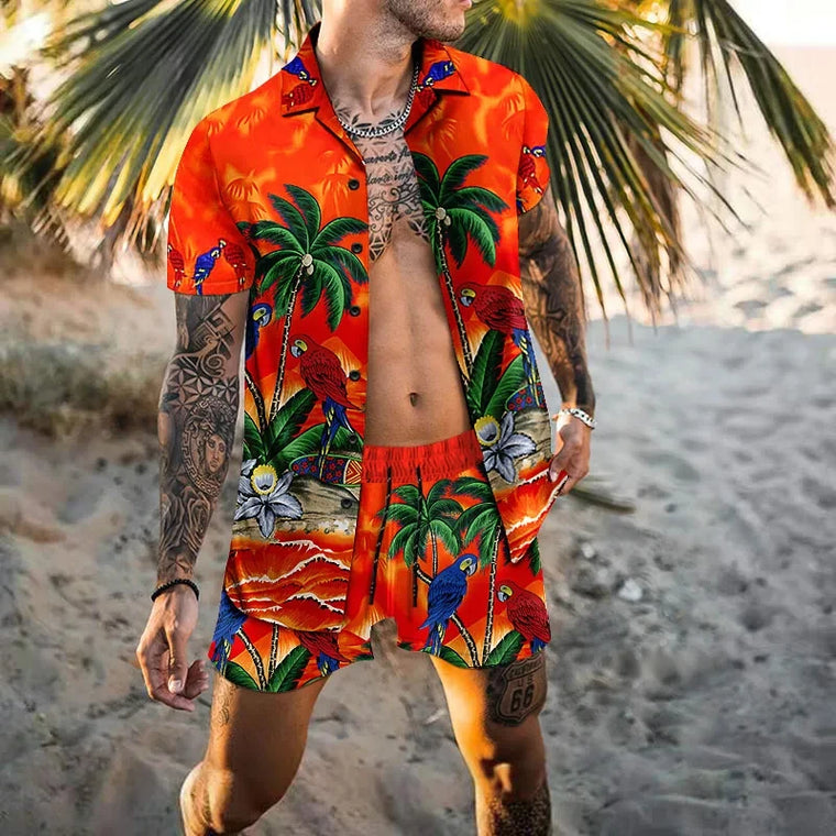 Men's Vacation two-piece Daily suit, Hawaiian cardigan, set, 3D Printed Summer shirt, Beach Shorts