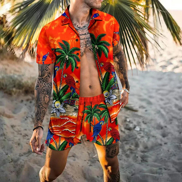 Men's Vacation two-piece Daily suit, Hawaiian cardigan, set, 3D Printed Summer shirt, Beach Shorts