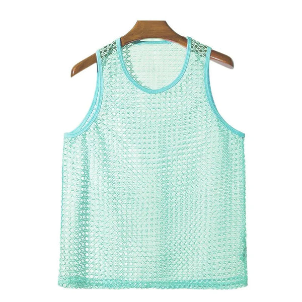 New American Style Fashion Men Tops Popular Vacation Hollow Out Mesh Vests Sexy Casual Sleeveless Tank Tops S-2XL 2025 Summer