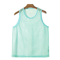 New American Style Fashion Men Tops Popular Vacation Hollow Out Mesh Vests Sexy Casual Sleeveless Tank Tops S-2XL 2025 Summer