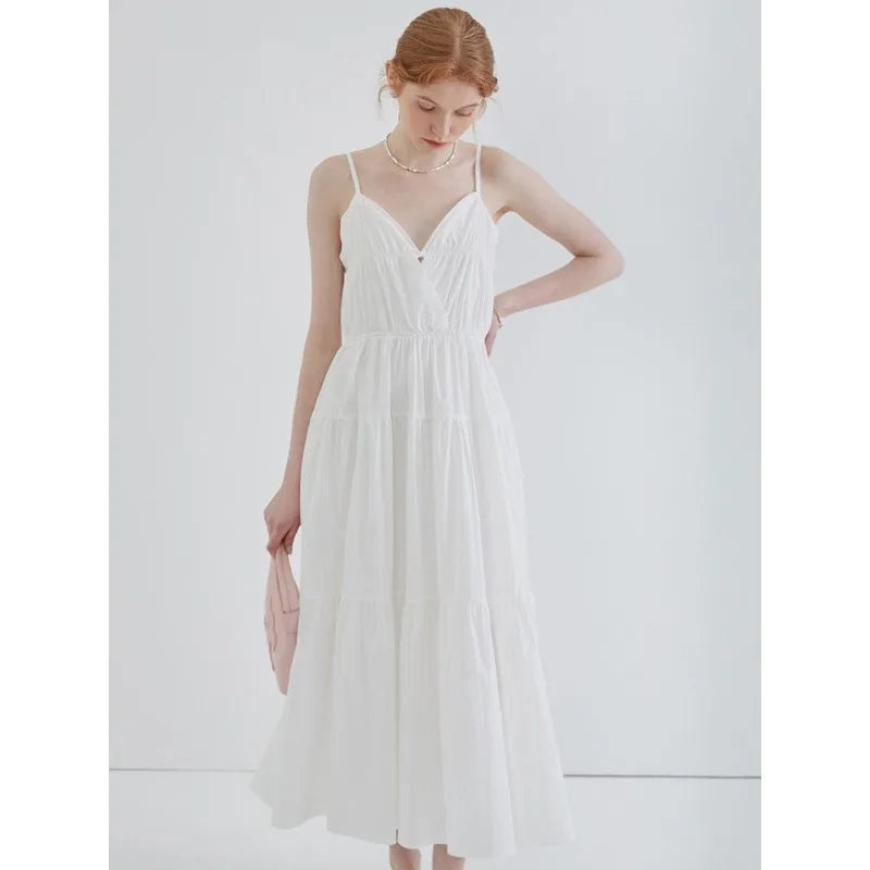 Vacation-style White Camisole Dress, Fairy Summer French High-end Sexy Backless Beach Dress