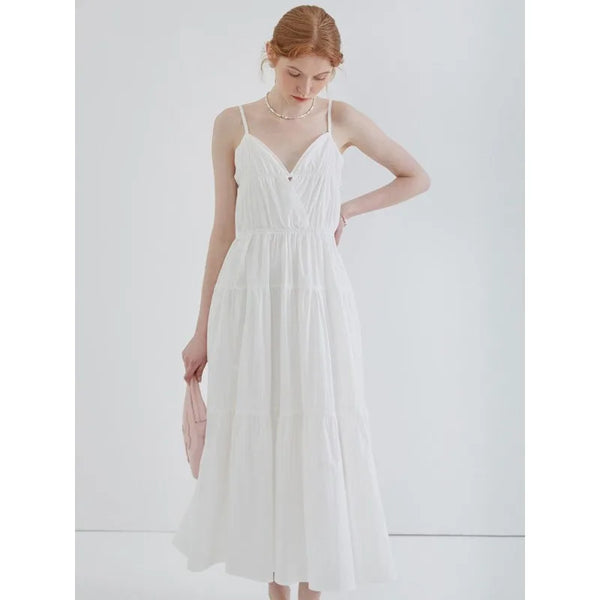 Vacation-style White Camisole Dress, Fairy Summer French High-end Sexy Backless Beach Dress
