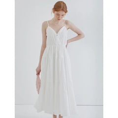 Vacation-style White Camisole Dress, Fairy Summer French High-end Sexy Backless Beach Dress