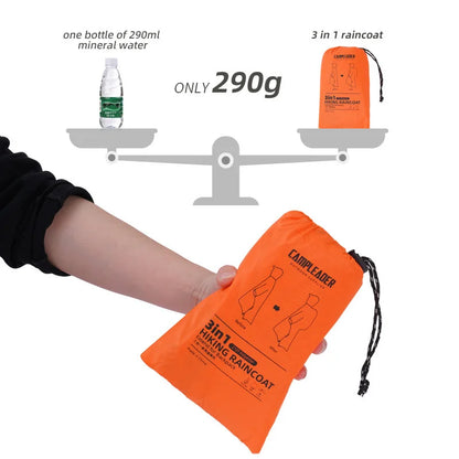 3 In 1 Waterproof Rain Poncho for Hiking and Camping
