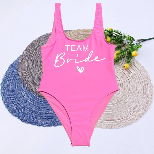 Women Bridal Bathing Suit Team Bride One-Piece Bachelorette Party Shower Hen Party Bridesmaid Swimsuit Girls Wedding Swimwear