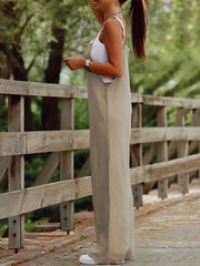 A Must-Have for Vacations: Summer Black Casual Style Loose Wide-Leg One-Piece Design Women's Jumpsuit Overalls