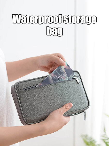 Travel Document Organizer - Waterproof Passport Holder with RFID Blocking, Multi-Card Slots & Zipper Pocket for Airplane/Train
