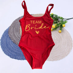 Women Bridal Bathing Suit Team Bride One-Piece Bachelorette Party Shower Hen Party Bridesmaid Swimsuit Girls Wedding Swimwear