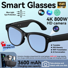 2026 New AI Smart Glasses 800W Camera 4K Ultra HD Video Recording Translation 3600mAh Charging Case AI Conversation 32GB Storage