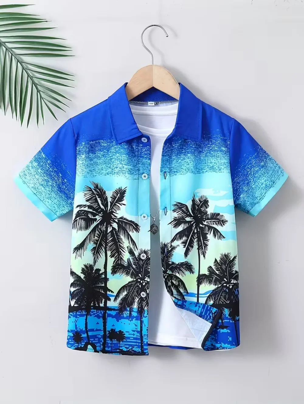 Kids Hawaiian Leaf Print Short Sleeve Beach Shirt