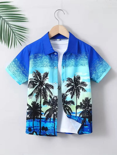 Children's Clothing Hawaiian Shirts for Children Leaf Print Casual Beach Fashion Shirt Outdoor Clothes for Children Short Sleeve
