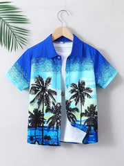 Children's Clothing Hawaiian Shirts for Children Leaf Print Casual Beach Fashion Shirt Outdoor Clothes for Children Short Sleeve