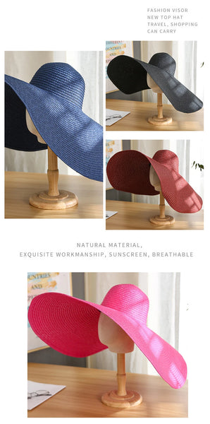 Summer Large Wide Brim Foldable Sun Hats For Women Oversized Sun Shade Hat Travel Straw Hat Lady UV Protection Beach Hat