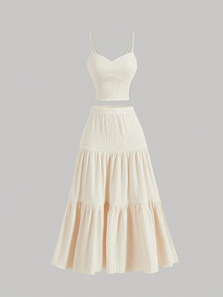 Summer Casual Sleeveless Camisole And Flowy Skirt Set Women's Beach Vacation Outfit Lightweight Comfortable Two-Piece