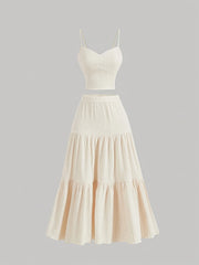 Summer Casual Sleeveless Camisole And Flowy Skirt Set Women's Beach Vacation Outfit Lightweight Comfortable Two-Piece