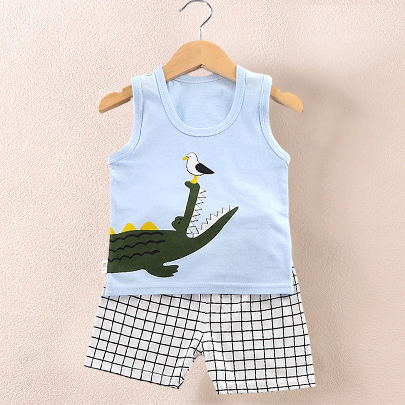 Kids Summer Vest Shorts Set Breathable Baby Clothing