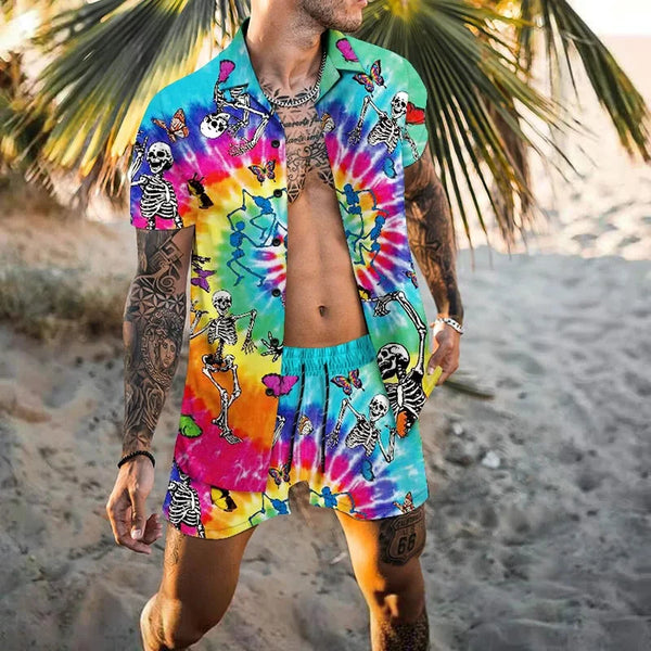 Men's Vacation two-piece Daily suit, Hawaiian cardigan, set, 3D Printed Summer shirt, Beach Shorts