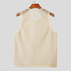 New American Style Fashion Men Tops Popular Vacation Hollow Out Mesh Vests Sexy Casual Sleeveless Tank Tops S-2XL 2025 Summer