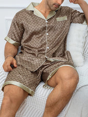 Men's Plaid Print Pajama Set Short Sleeve Lapel Top And Elastic Shorts Comfortable Perfect For Summer Sleepwear Loungewear Pjs