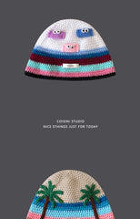 Ins Cute Cartoon Contrasting Color Knitted Bucket Hats Men Spring and Autumn Travel Photo Fashion Versatile Sweet Woman's Cap