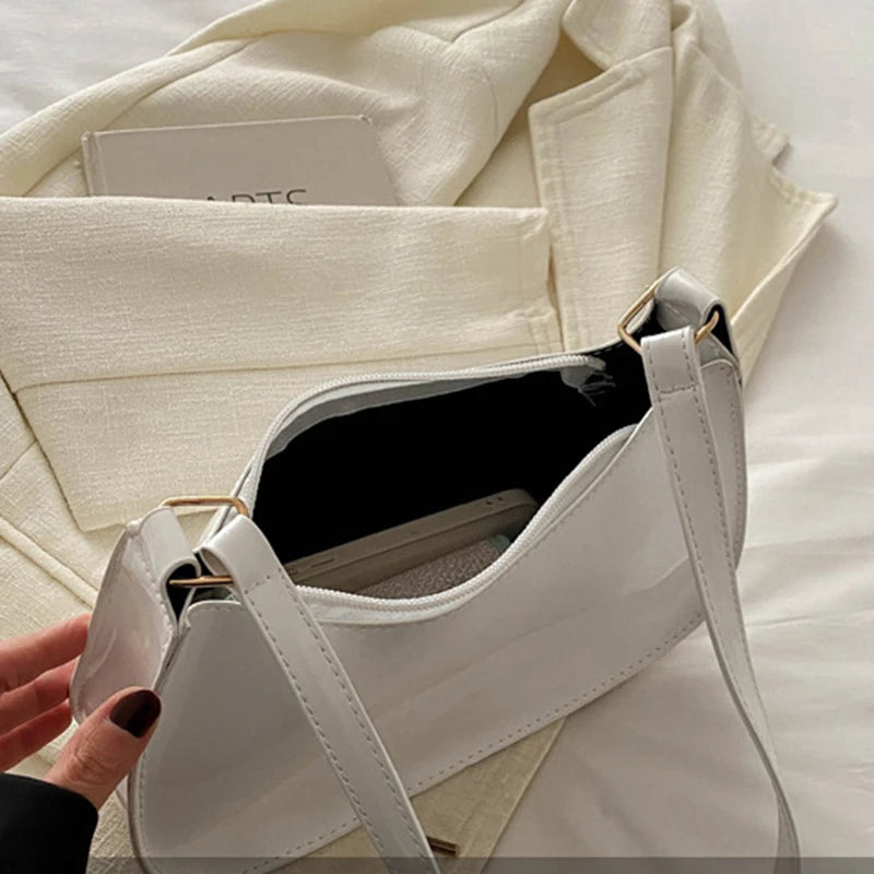 Retro Solid Color PU Leather Shoulder Underarm Bag Women&