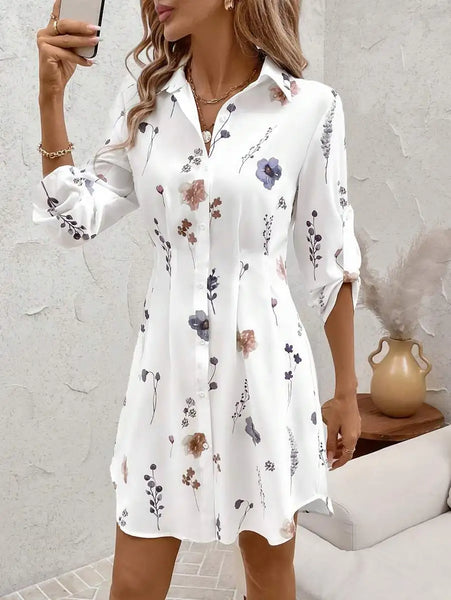 Summer Vacation Outfits Women's Autumn/Winter Fashionable Versatile Commuter Floral Print Shirt Dress Fall Women Clothes Dress,S